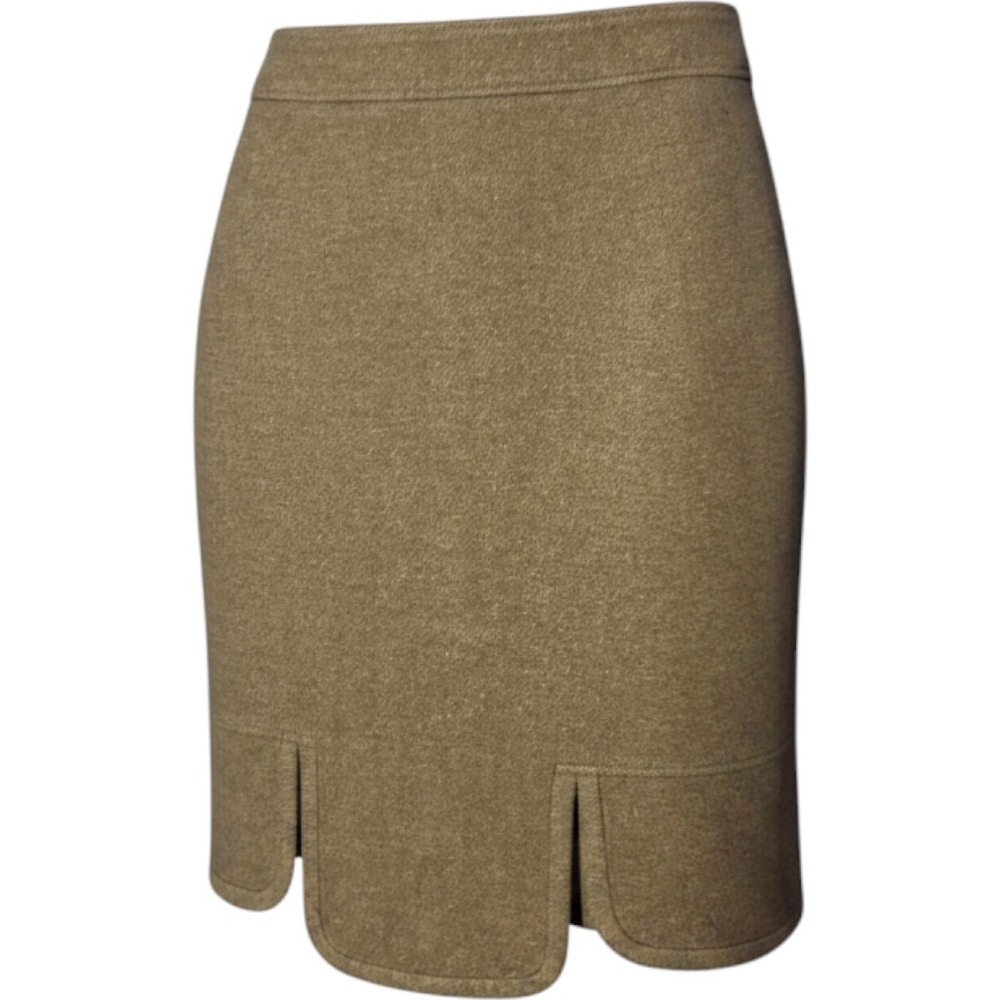 Givenchy Paris Wool Blend Scalloped Petal Hem Skirt Olive Brown Size 40